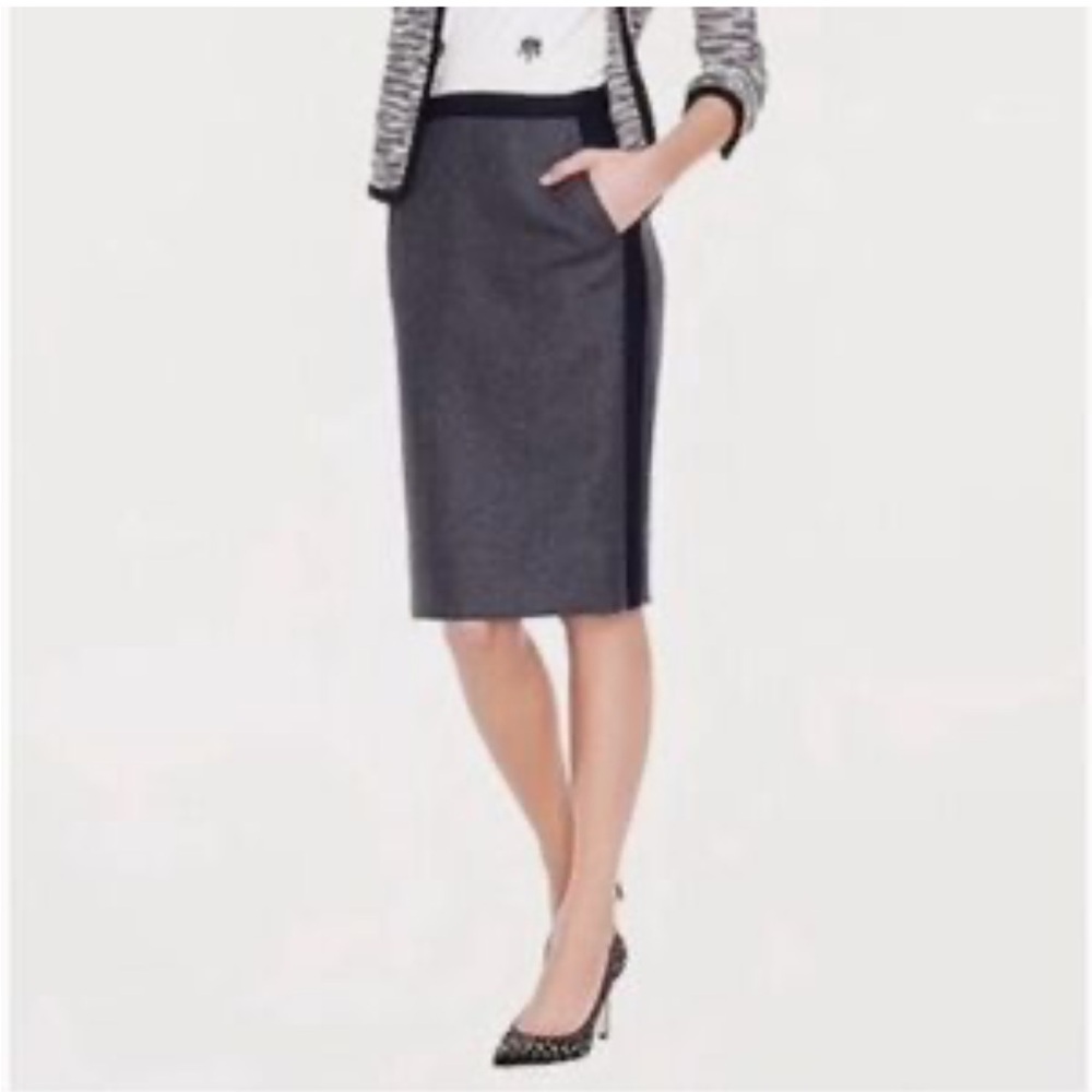J.Crew "The Pencil Skirt" | Gray Wool Blend with Navy Tuxedo Stripe Size O